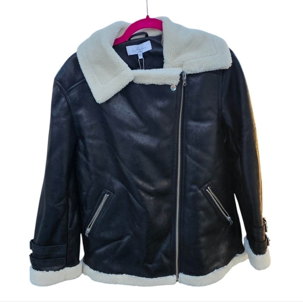 L'Academie Cian Moto Jacket in Black & Beige size small - Picture 3 of 9